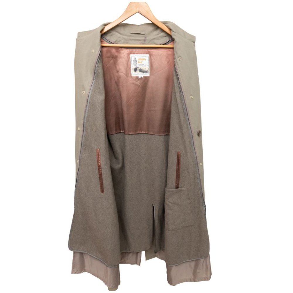 London Fog Vintage Unisex Beige Long Trench Coat Size L 102R - Picture 5 of 5